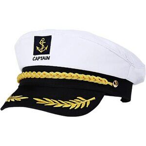 Adult white yacht captain hat adjustable sailor cap nautical boat party costume